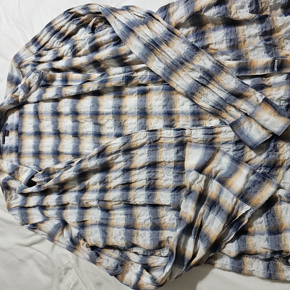 Plaid Button-Up Shirt in Blue and Tan